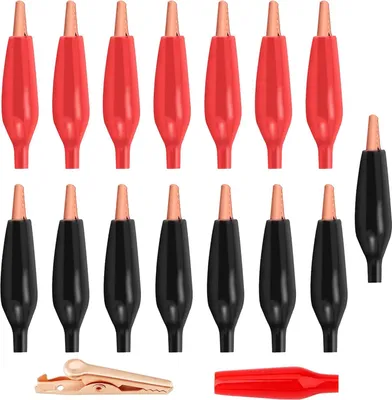 Produktbild von Kupfer-Krokodilklemmen, weiche, isolierte Abdeckung, elektrische Testklemmen, Krokodilklemmen-Sortiment, Krokodilklemmen, Überbrückungskabel, elektrische Prüfung Clips (Schwarz * 8 Rot * 8)