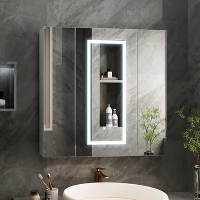 Produktbild von Radelldar Spiegelschrank mit Beleuchtung und Entfeuchtung, 80x13x80cm, Weiß