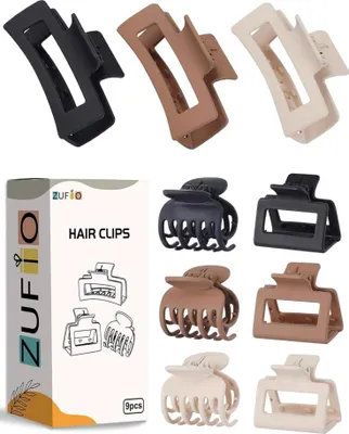 Image de Set de pinces à cheveux, 3 styles, moyen, petit, pour femmes, pinces à cheveux 9 pièces brun