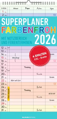 Produktbild von Superplaner Farbenfroh 2026 mit 4 Spalten - Familien-Timer 2