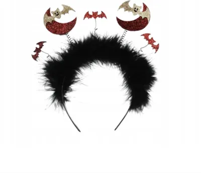 Produktbild von Halloween-Haarband mit Glitzerfledermäusen und Federn