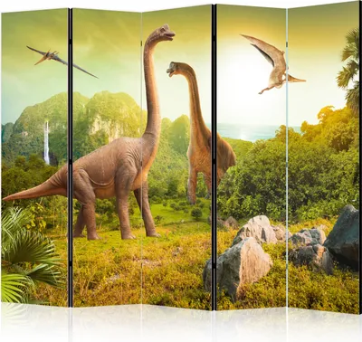Produktbild von 5-teiliger Doppelseitiger Vlies Paravent - Dinosaurs II 225x172 cm Tiere g-C-0164-z-c