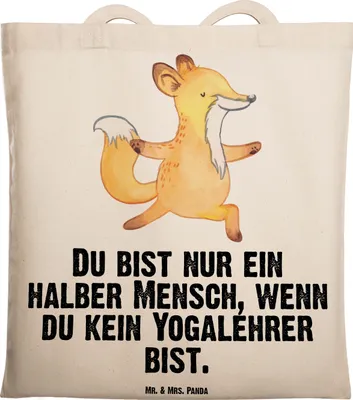 Produktbild von Mr. & Mrs. Panda Tote Bag Yogalehrer Herz - Transparent - Geschenk, festivaltasche, Einkaufstasche, Laptoptasche, Tasche, Jutebeutel
