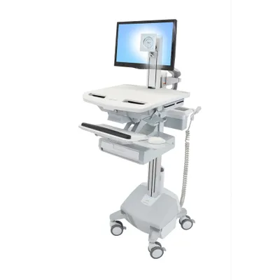 Produktbild von Ergotron - Wagen - für LCD-Display / PC-Ausrüstung - medizinisch - Aluminium, verzinker Stahl, hochwertiger Kunststoff - Grau, weiß, Polished Aluminum - Bildschirmgröße: bis zu 55,9 cm (bis zu 22 Zoll) - Ausgang: Wechselstrom 230 V - 40 Ah - Lithium - TAA-