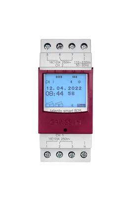 Produktbild von Grässlin 43.02.0002.1 Talento smart B25 - Digitale 2-Kanal Zeitschaltuhr mit App-Programmierung Montage auf Hutschiene