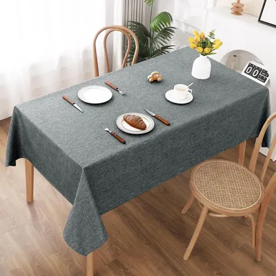 Produktbild von Tischdecke abwaschbar Leinen-Optik 160x260cm Polyester grau wasserabweisend kratzfest rechteckig