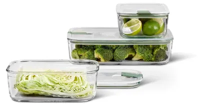 Produktbild von Glasbehälter mit Deckel Set EasyClip - Meal Prep Boxen - Geeignet für Mikrowelle, Dampfgarer, Ofen und Gefrierschrank - Luftdicht - Mikrowellengeschirr - 2x 1000 plus 2250 ml - Nordic Sage