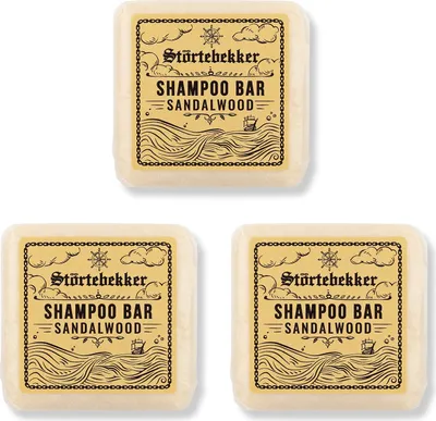 Produktbild von Störtebekker Festes Shampoo Sandelholz 3er Set - Handgefertigtes, veganes Shampoo für Herren & Damen - Wohlduftende Duschpflege für Haut und Haar