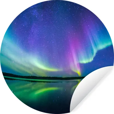 Produktbild von MuchoWow® Runde Wandtattoo - Wandsticker Tapete Aufkleber Nordlicht - Sternenhimmel - Reflexion Ø 50 cm Selbstklebend und Repositionierbar - Wandaufkleber - Kreis - Wand Kreis - Wand Bild - Foto Tapete - Selbstklebende - Wohnzimmerdekoration - Wand Dekoration - Kinderzimmer