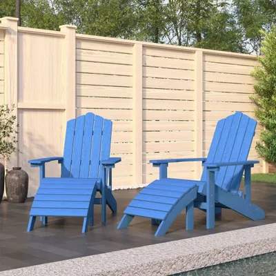 Image de The Living Store : ensemble de 2 chaises de jardin Adirondack avec tabourets, en HDPE, couleur aquamarine