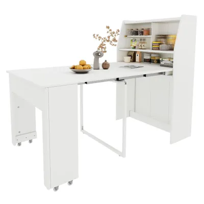 Produktbild von Ausziehbarer Tisch mit Stauraum, Kaffeetisch für 3 Personen, Multifunktionaler Esstisch mit Schrank