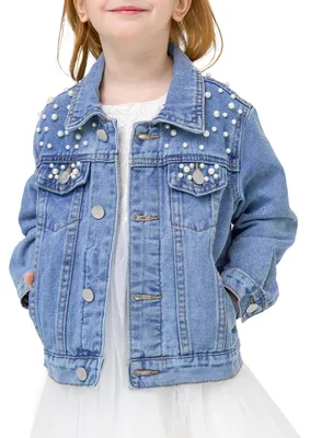 Productafbeelding van Denim Jas voor Meisjes - Lichtblauw met Pailletten en Patroon
