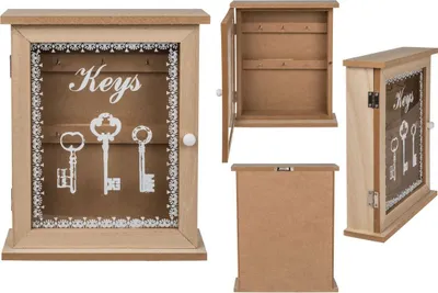 Produktbild von Schlüsselkasten Naturfarben Holz 6 Haken Keys Schriftzug Schlüsselbrett Stylish