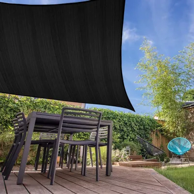 Produktbild von Lumaland Sonnensegel inkl. Befestigungsseile, 100% HDPE mit Stabilisator für UV Schutz, Rechteck 5 x 7 Meter schwarz Sonnenschutz, Garten-Sonnenschutz