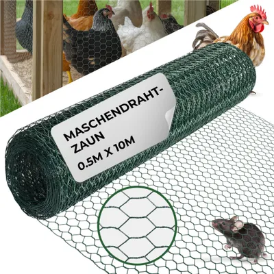 Produktbild von Geflecht GARDEN HEX PVC 500/16/0,9 mm, grün, RAL 6005, sechseckig, Tierhaltung, Packung 10 m