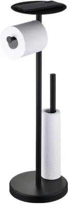 Image de Porte-rouleau de papier toilette sur pied en acier inoxydable, à poser, pour la salle de bains et la cuisine, noir/inox