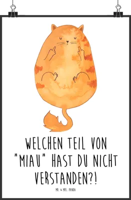Produktbild von Mr. & Mrs. Panda Bild Katze Mittelfinger DIN A2 - Weiß - Geschenk, Cat, Kater, wanddeko, Katzen, Mietze, kunstdruck poster, drucke, Cats, Wandbild