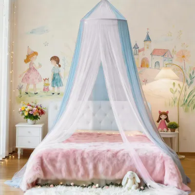 Produktbild von Moskitonetz als Baldachin für das Bett, in Weiß und Blau