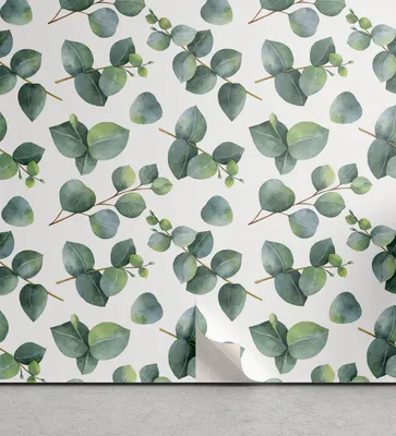 Produktbild von ABAKUHAUS Blatt abziehbare & klebbare Tapete für Zuhause, Aquarell Eucalyptus Kunst, selbstklebendes Wohnzimmer Küchenakzent, 33 cm x 180 cm, Grün Hellbraun Weiß