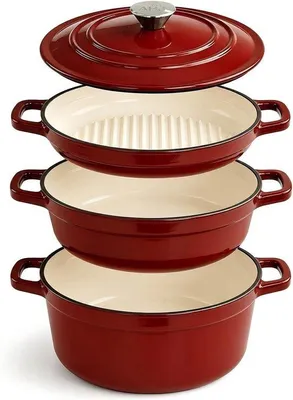 Produktbild von Gusseisenpfanne, 25 cm - Edelstahl mit Deckel - multifunktional - ideal für Schmorgerichte