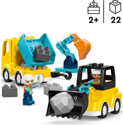 Produktbild von LEGO DUPLO 3-in-1 Baufahrzeuge - Pädagogisches Montessori Spielzeug für Kleinkinder mit Lastwagen, Bagger und Radlader - Geburtstagsgeschenk für Jungen und Mädchen ab 2 Jahren - 10475