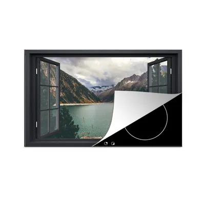 Produktbild von KitchenYeah© Herdabdeckplatte Aussicht - Berg - See , 81x52cm, Küche Deko, Glaskeramikkochfeld Herdabdeckung, Abdeckplatte fùr Kochfeld