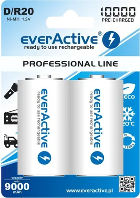 Produktbild von 2x R20 D 10000mAh Wiederaufladbare Akkus everActive Professional