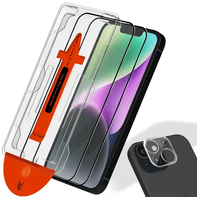 Obrázok produktu pre 2-balenie iPhone 14 Ochranné sklo na displej & 1-balenie ochrana objektívu - Tvrdené sklo | [Automatická inštalácia] - Bez bublín