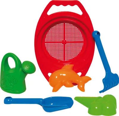Produktbild von Sandspielzeug Set Schaufel Rechen Förmchen Sieb Gießkanne 6-tlg.