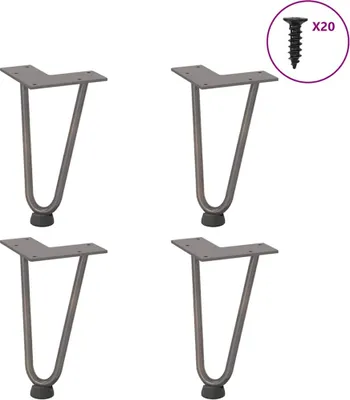 Produktbild von "im Angebot" Haarnadelbeine für Couchtisch 4 Stk. Naturstahl 20 cm Massivstahl - Tischbeine CC17947