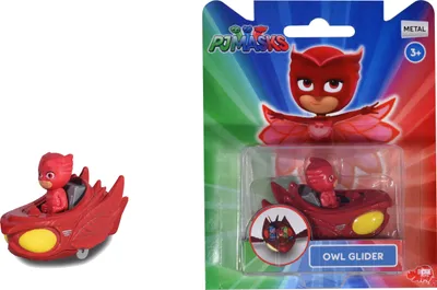 Zdjęcie produktu dla Dickie PJ Masks figurka do zabawy z samochodem Catboy Gekko Eulette Romeo pojazd Eulette z sową szybowiec