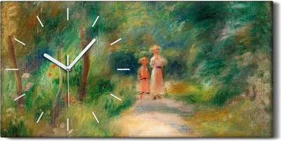 Produktbild von Leinwand Wanduhr Wandkunst Uhr 60x30 Malerei Wald Bäume Pfad Frauen Kinder Kunst - weiße Hände