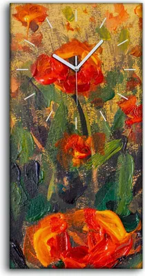 Produktbild von Wandbild Leinwand Bilder mit Uhr 30x60 Malerei Wiese Blumen Pflanzen Mohn - weiße Hände