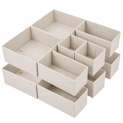 Produktbild von Aufbewahrungsboxen Ordnungsboxen 12er Set aus Vliesstoff – Faltbare Stoffboxen für Schubladen & Regale Beige S(28x28x13 x4, 14x28x13 x4, 14x14x13 x4)