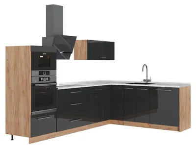 Obrázok produktu pre Rohová kuchyňa Vicco Fame-Line Antracit vysoký lesk/Dub Goldkraft 287 x 60 cm, AP Marble, Model 63495