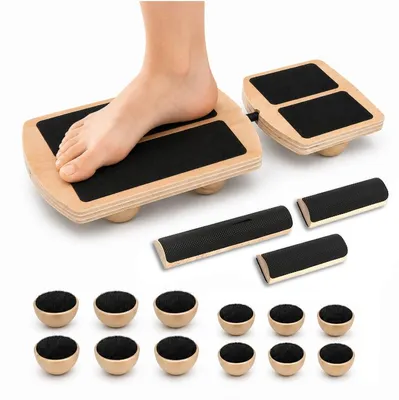 Produktbild von Balance Board Holz Fußtrainer 1,5cm verstärkt mit 12 Massagekugeln, Waden Dehnung, Sprunggelenk Training, Yoga Physiotherapie & Gleichgewicht