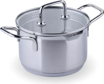 Produktbild von Chefkoch trifft Fackelmann Edelstahl Kochtopf mit Glasdeckel Ø 16 cm, 2000 ml, Induktionsgeeignet, Backofengeeignet