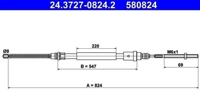 Produktbild von ATE Handbremsseil Seilzug Feststellbremse passend für PEUGEOT 406 (8B) Hinten Links 24.3727-0824.2