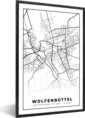 Produktbild von MuchoWow® Gerahmtes Poster Karte - Stadtplan - Wolfenbüttel 40x60 cm - Poster mit Schwarzem Bilderrahmen Wandposter Rahmen Foto Bilder - Papierdruck - Wandbilder