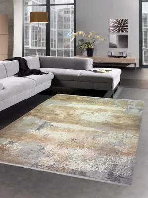 Obrázok produktu pre Vlnený koberec luxusný abstraktný z prírodných vlákien v béžovo-sivej krémovej farbe rozmer - 80 x 300 cm