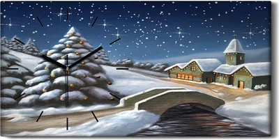 Produktbild von Dekor Leinwand Uhr Wandbilder Quarz 60x30 Kunst Winterstadt Weihnachtslandschaft - schwarze Hände