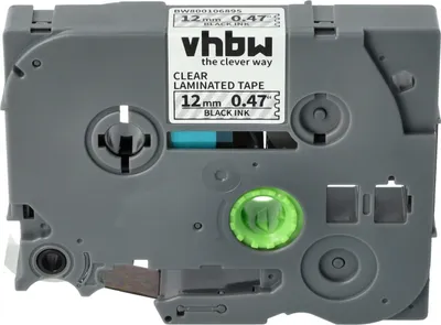 Produktbild von vhbw Schriftband-Kassette kompatibel mit Brother PT H101C, H101GB, H101, H101TB, H105, H105VP Etiketten-Drucker 8m x 12mm Schwarz auf Transparent