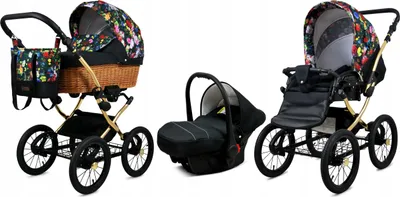 Obrázek produktu pro Babylux® Classic Gold | Kocárek 3v1 Set | Zahradní kvetiny | Kocárek Kombi | Kocárek pro deti