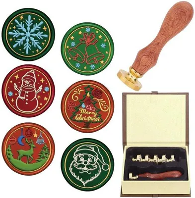 Productafbeelding van Gesmede stempelset - 6 kerststempels - Houten handvat voor kaarten - Ideaal voor cadeaus - Uniek en creatief - Geschikt voor families