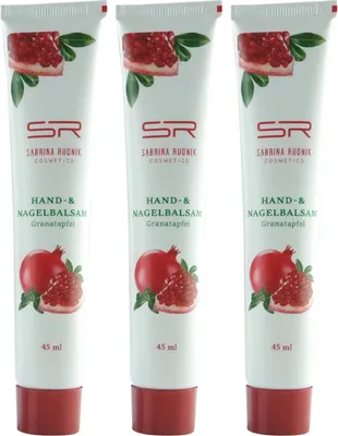 Produktbild von Verwöhnendes Granatapfel Hand- & Nagelbalsam Set (3x 45ml) – Intensive Pflege für zarte Hände & starke Nägel, Feuchtigkeit inklusive Notizblock