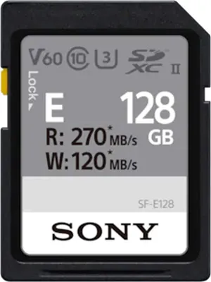 Produktbild von Sony SF-E128, 128 GB, SDXC, Klasse 10, UHS-II, 270 MB/s, 120 MB/s