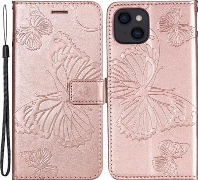 Produktbild von iPhone 15 Hülle - Coverup Schmetterlinge Klapphülle - Roségold