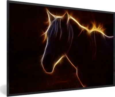 Produktbild von MuchoWow® Gerahmtes Poster Pferd - Kontur - Leicht 90x60 cm - Poster mit Schwarzem Bilderrahmen Wandposter Rahmen Foto Bilder - Fotorahmen - Foto-Plakat
