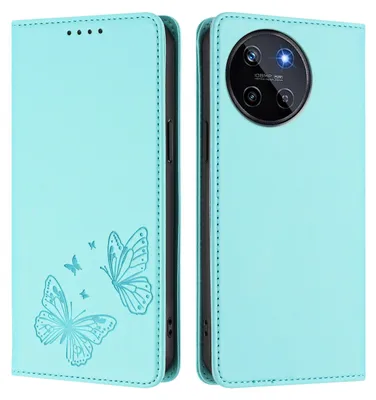 Produktbild von Lederhülle für Realme 11 4G, Schmetterling Prägung Leder Brieftasche Schutzhülle mit Ständer Türkis