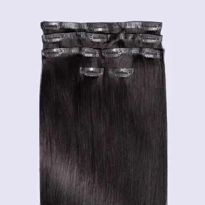 Produktbild von chaarmant Clip In Extensions Echthaar 55 cm 50 g – Haarverlängerung #1B Schwarzbraun